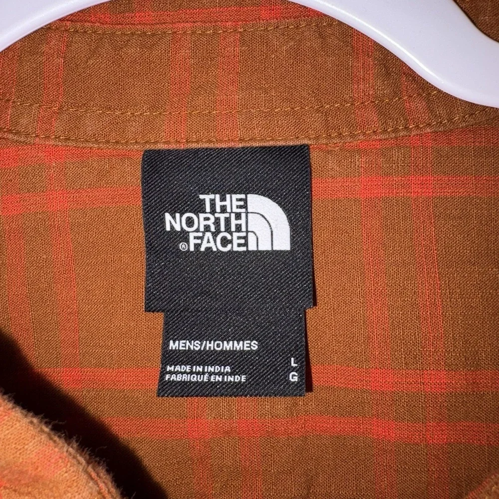 The North Face Mens Shirt Size Large Brown Orange Plaid Lumberjack Outdoor Hike